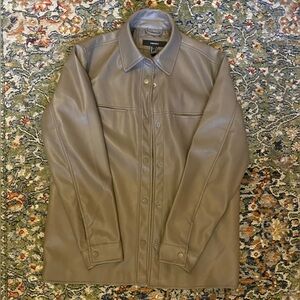 Taupe Faux Leather Shirt Jacket